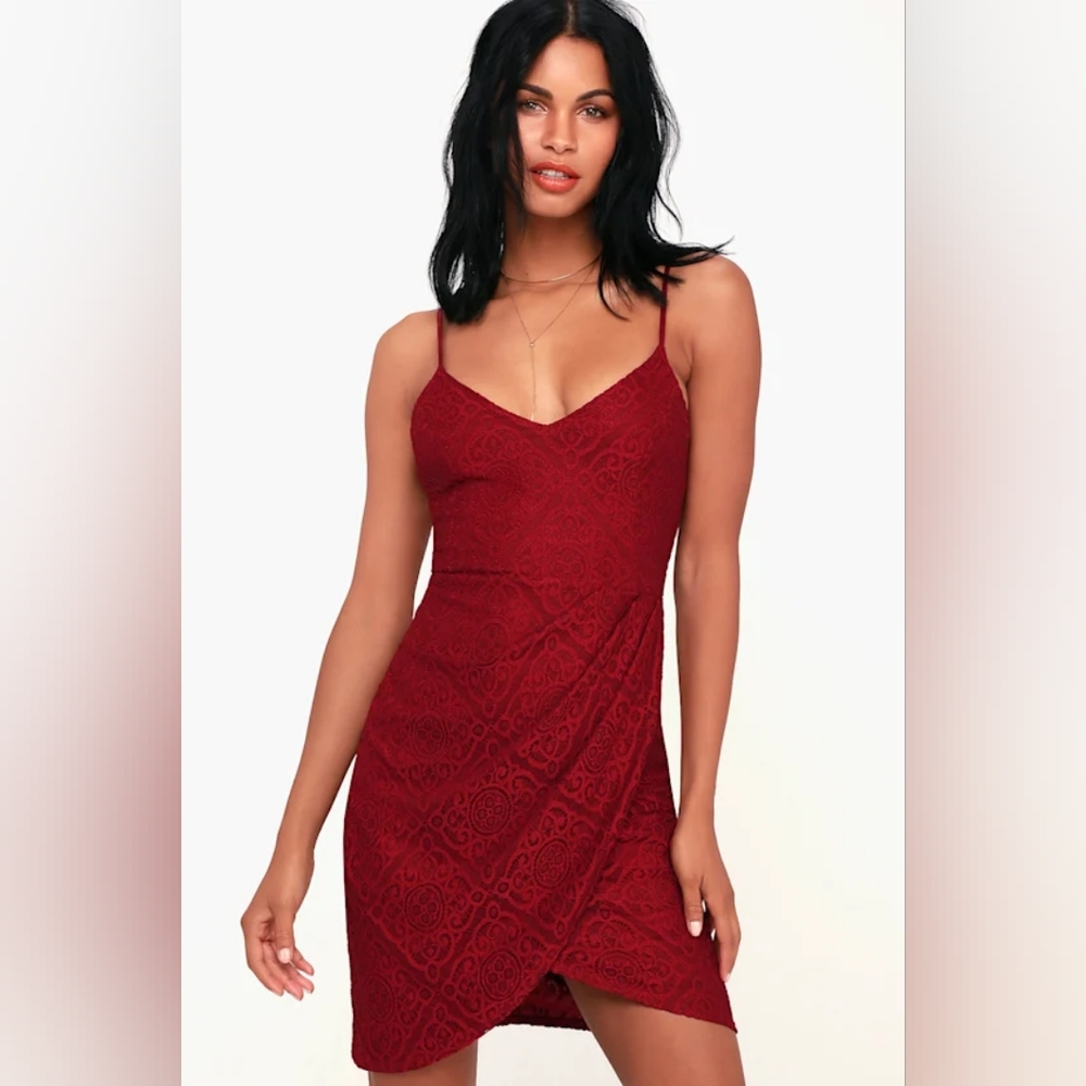 Lulu's Vegas Baby Wine Red Lace Bodycon Dress
